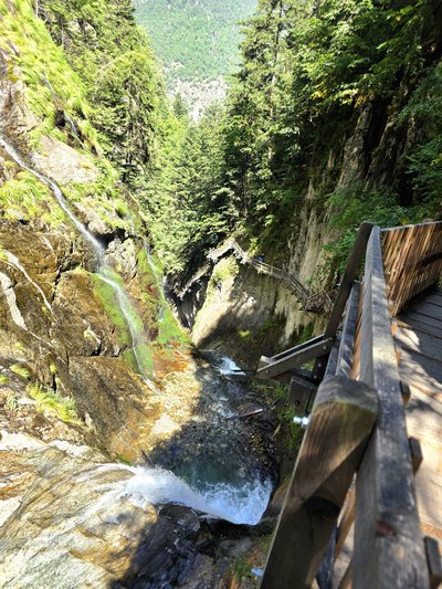 gorges with waterfalls and wooden pathways